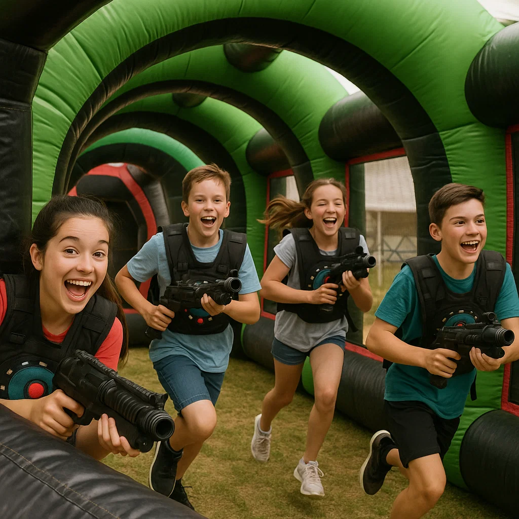 Laser tag rentals — announcer starts a timed mission