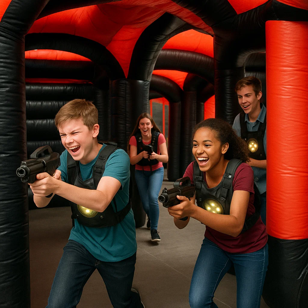Laser tag rentals — runners racing to mid-field cover
