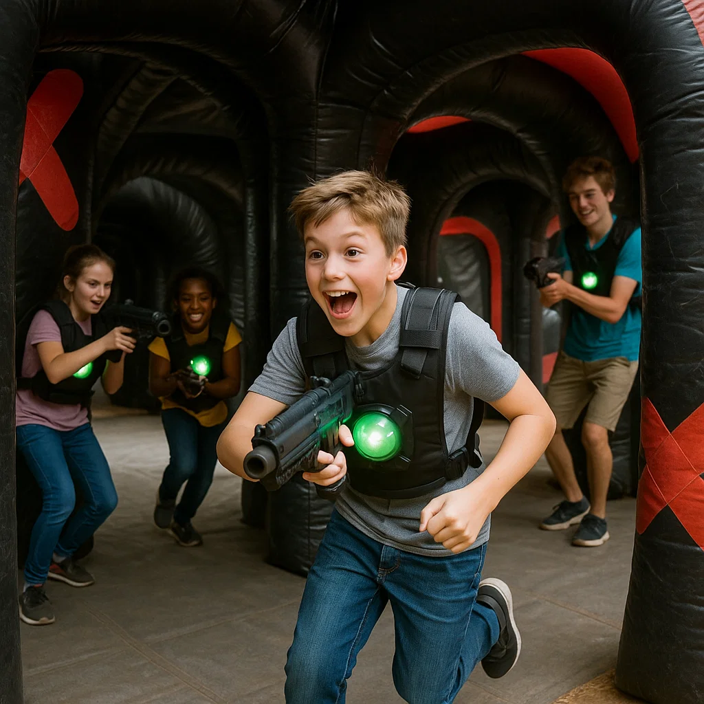 Laser tag rentals — dramatic slide into cover