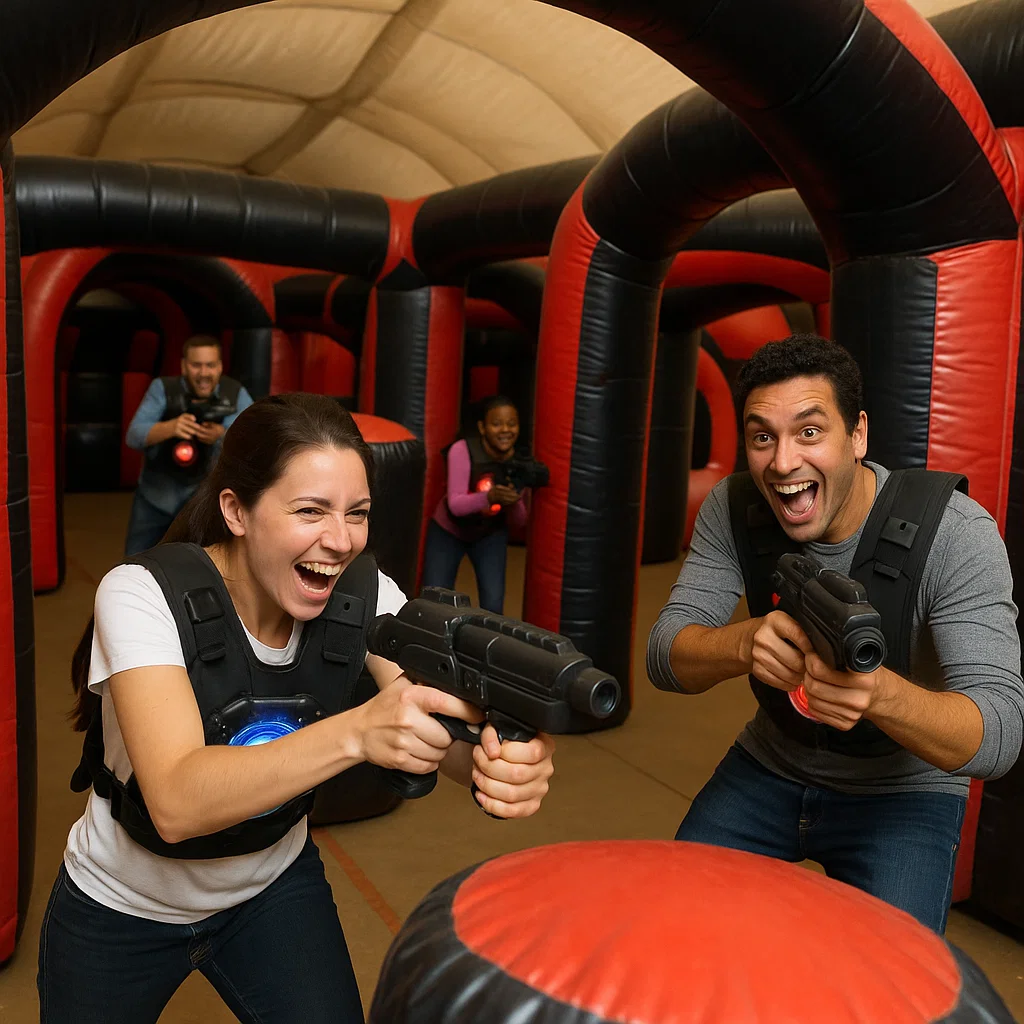 Laser tag rentals — big arena arch at the entrance