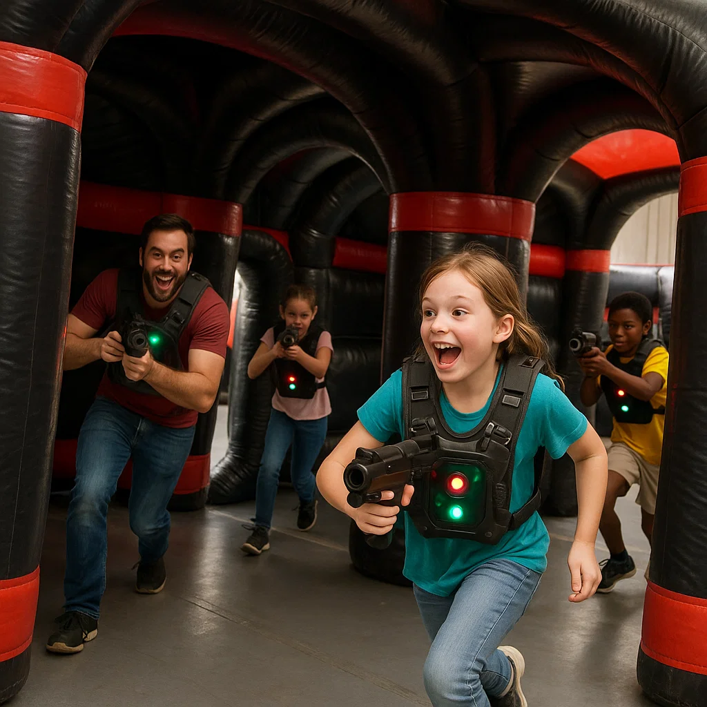 Laser tag rentals — cheers from spectators in gym
