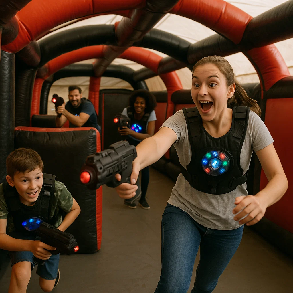 Laser tag rentals — tagger raised for victory pose
