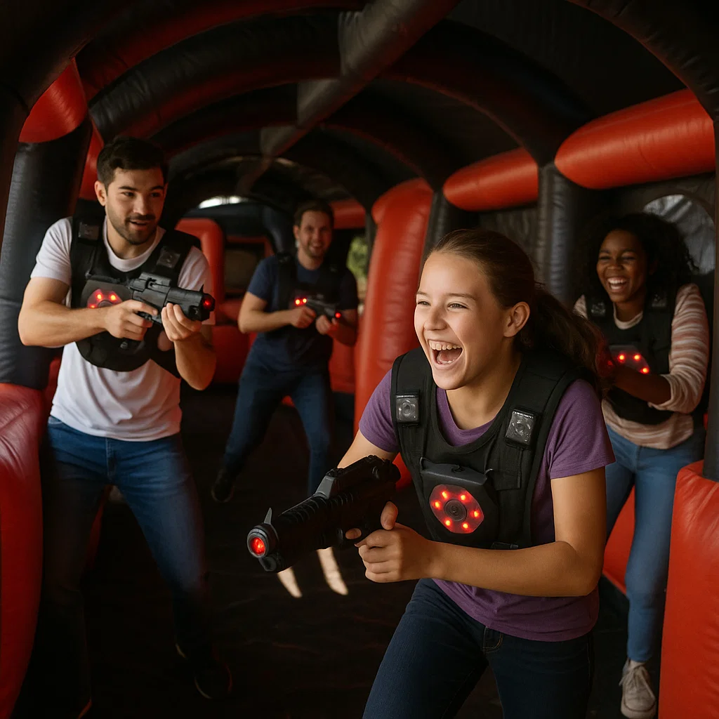 Laser tag rentals — friends compare hits at end