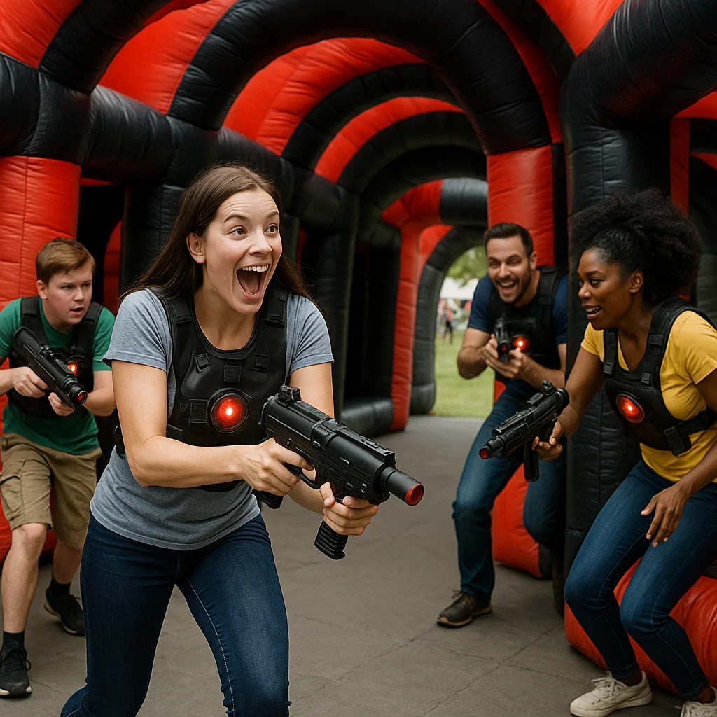 Laser tag rentals — team captain leading warmup run
