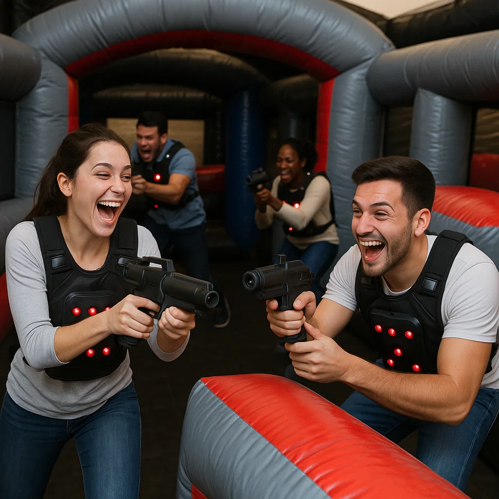 Laser tag rentals — coach shows how sensors register