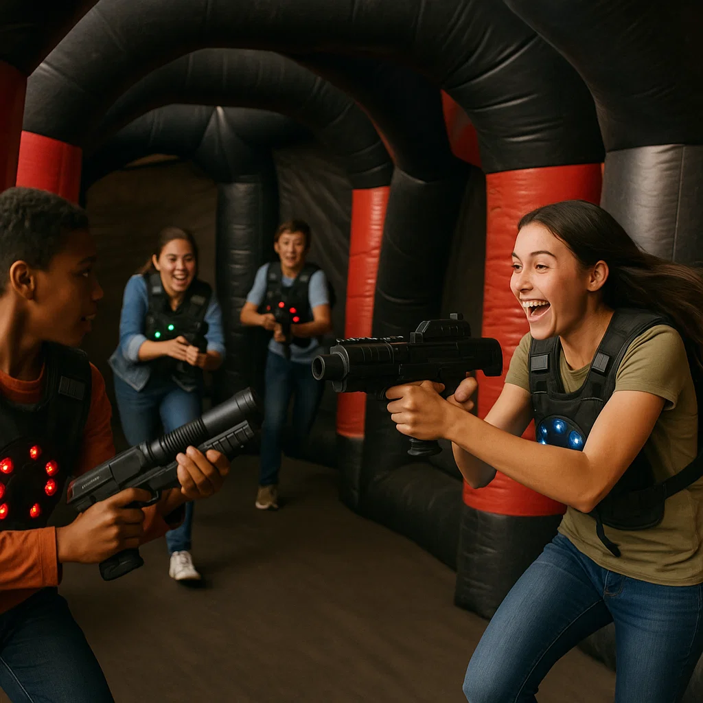 Laser tag rentals — portable arena archway at school