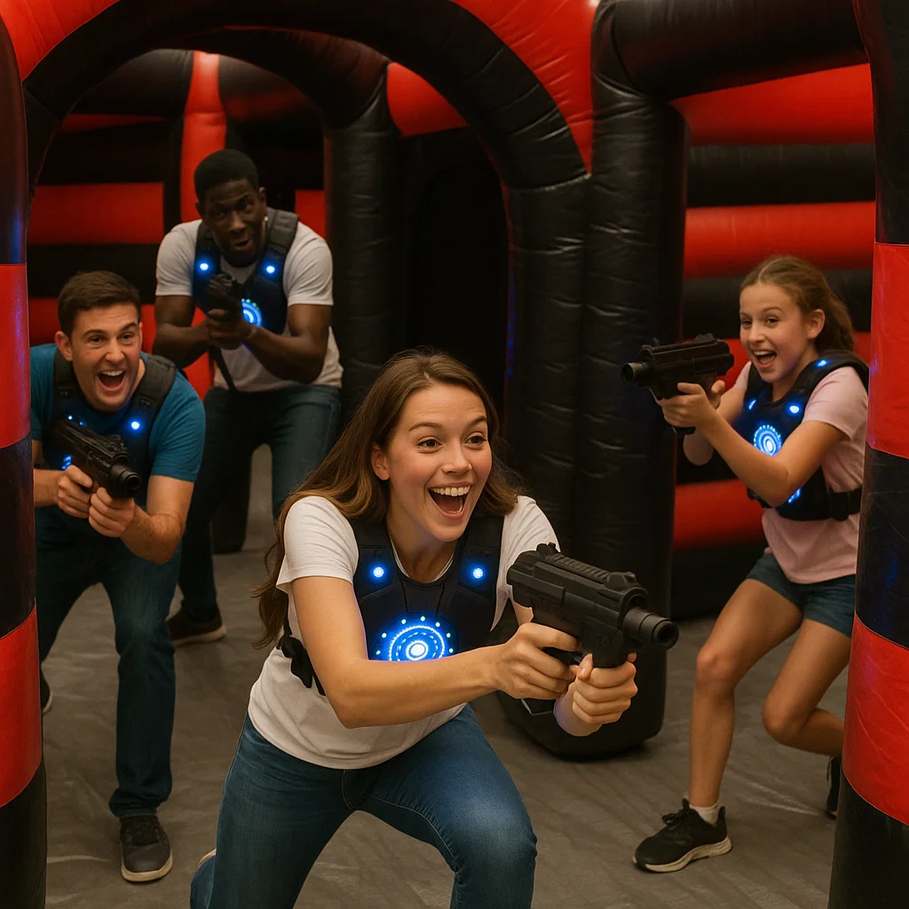 Laser tag rentals — teammates scanning opposite corners