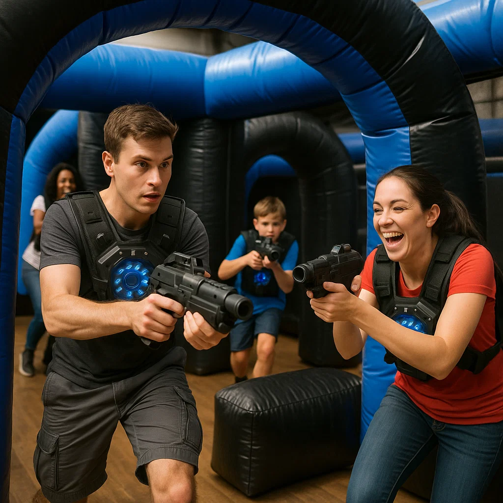 Laser tag rentals — fast cut across midfield alley
