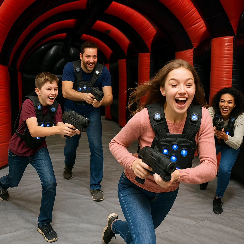 Laser tag rentals — captain points to objective beacon