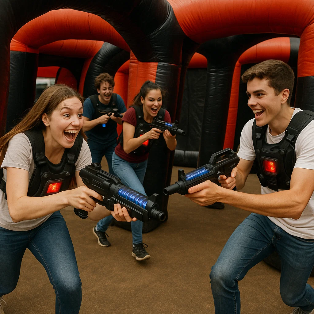 Laser tag rentals — teens forming triangle defense