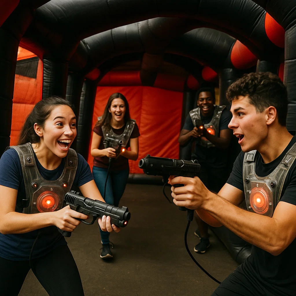 Laser tag rentals — celebratory jump inside arena
