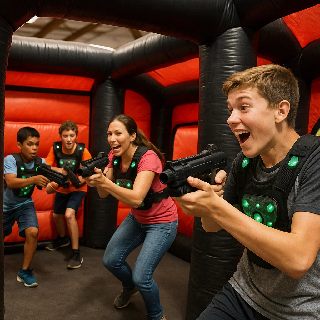 Laser tag rentals — team banner raised for winners