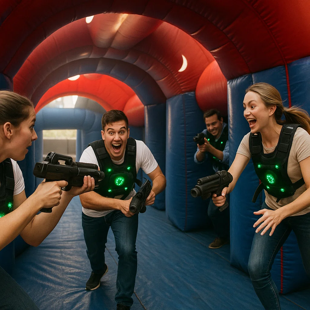 Laser tag rentals — precise tag from crouched stance