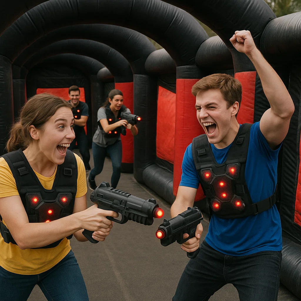 Laser tag rentals — quick lean to avoid beam