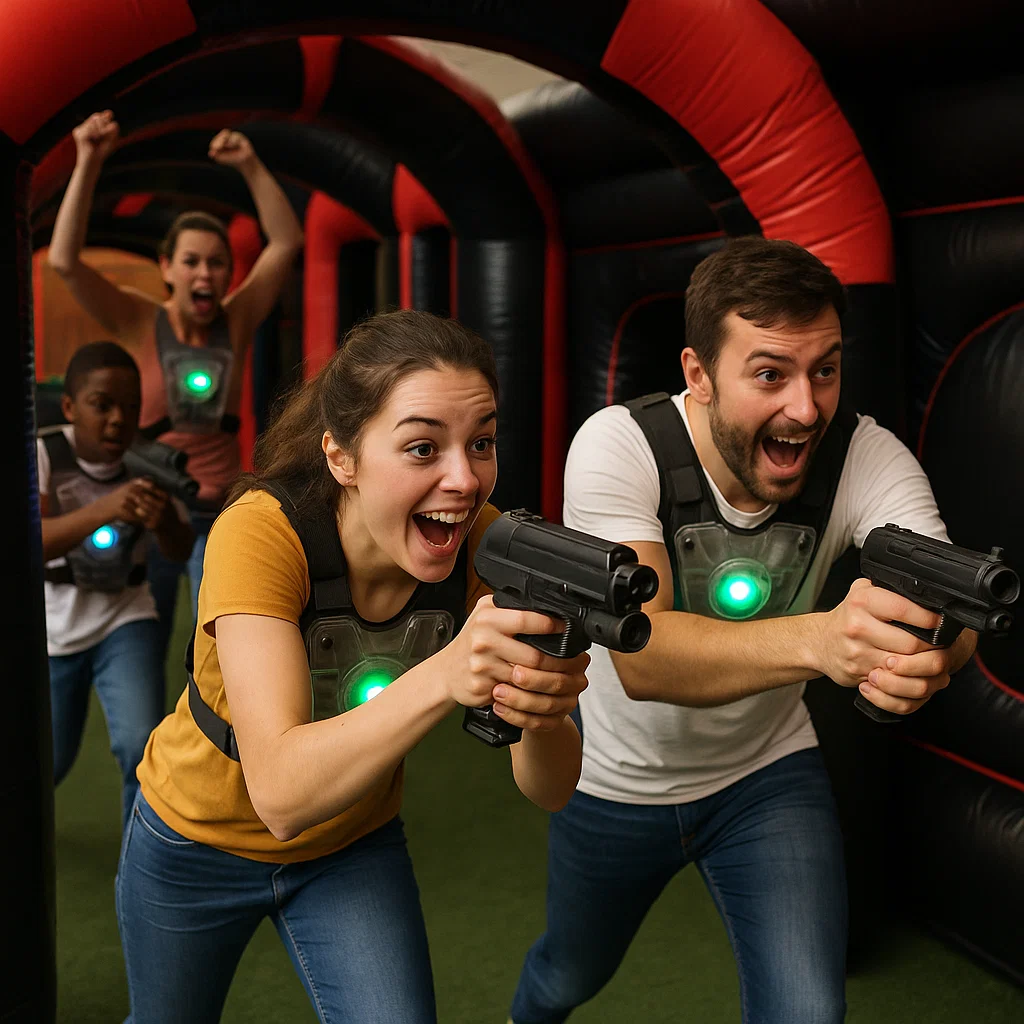 Laser tag rentals — ref gives thumbs up to start