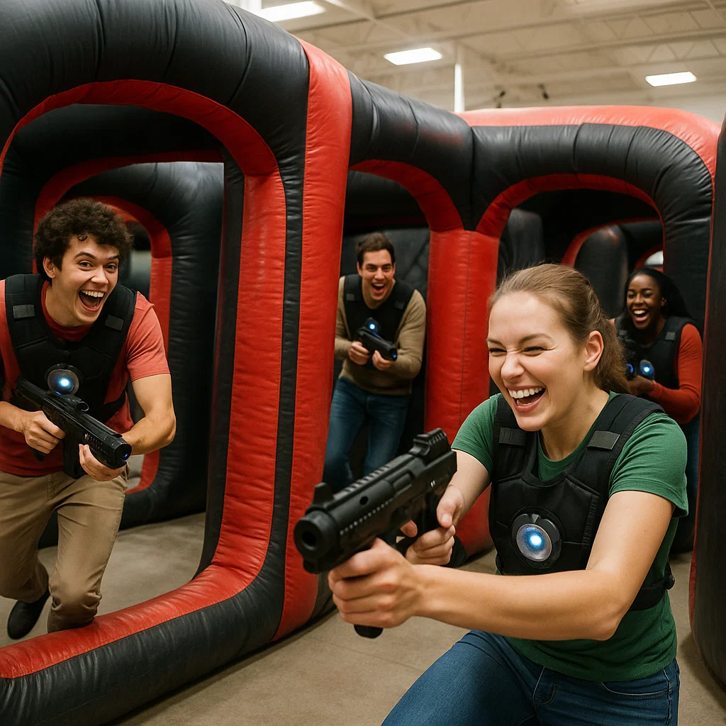 Laser tag rentals — portable arena framed by trees