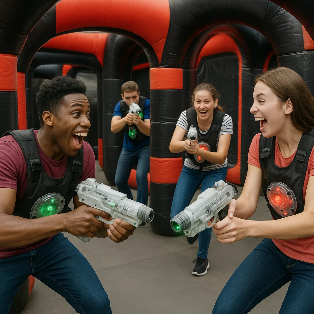 Laser tag rentals — close-range tag with happy shout
