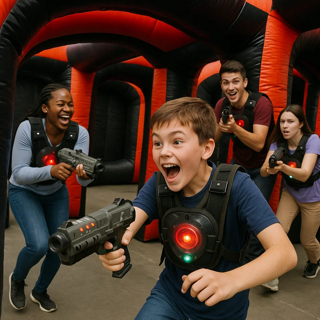 Laser tag rentals — two teams swapping sides