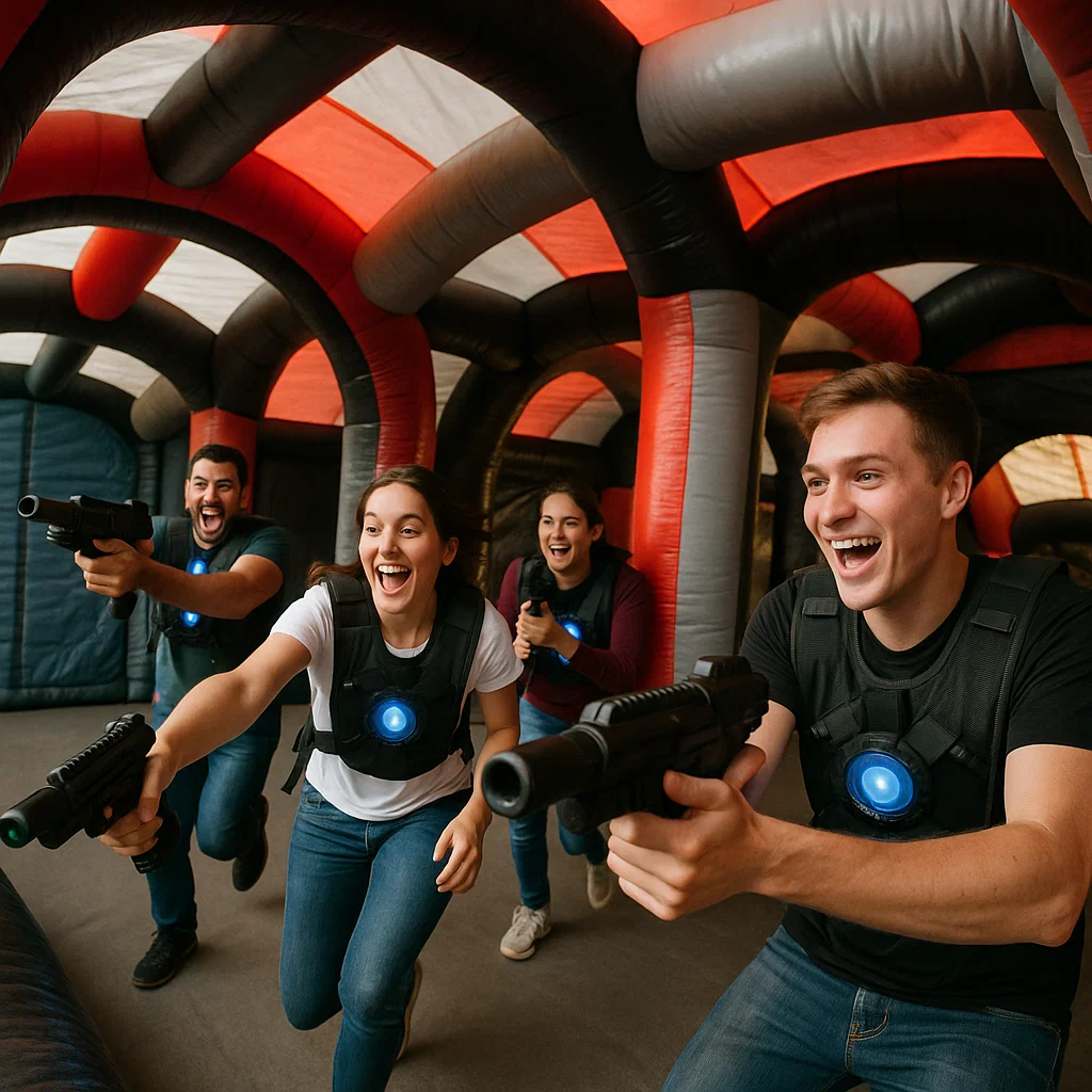 Laser tag rentals — teammates count down in unison