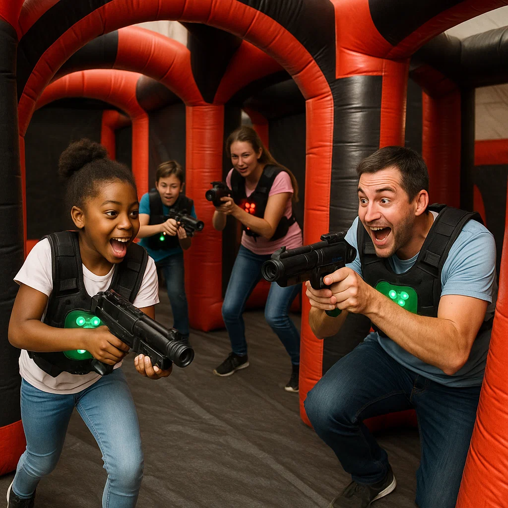 Laser tag rentals — dramatic leap across small gap