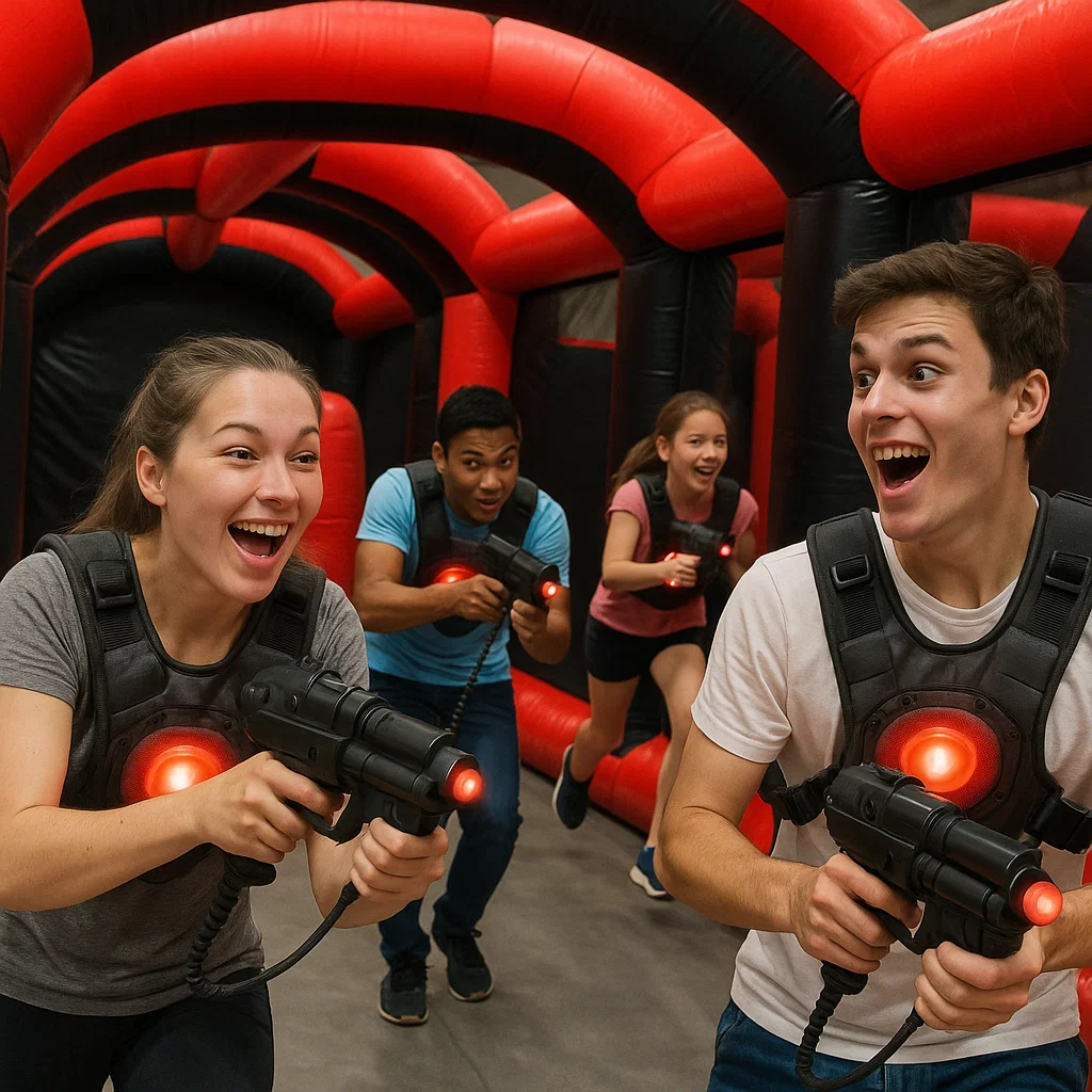 Laser tag rentals — smiles during end-of-game photo