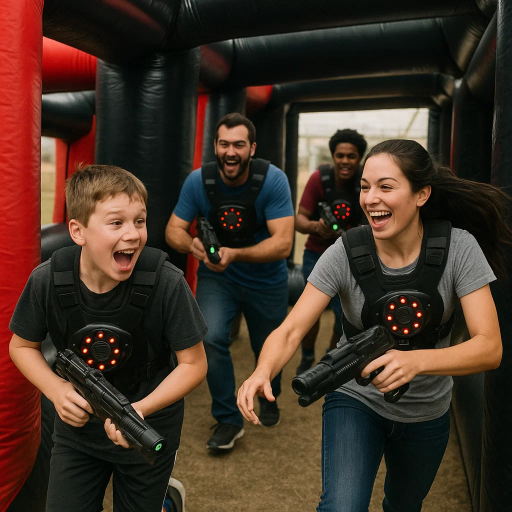 Laser tag rentals — event staff loading arena cart