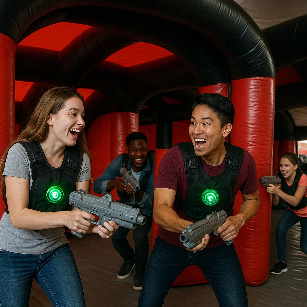 Laser tag rentals — kids guided through safety demo
