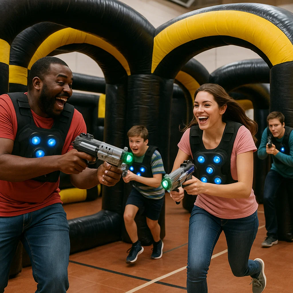 Laser tag rentals — volley of tags from mid-field