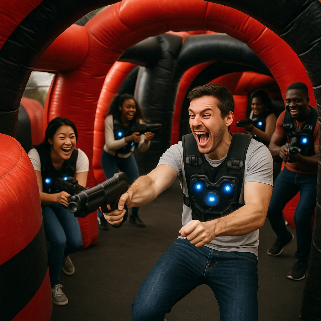 Laser tag rentals — coach resets boundary markers