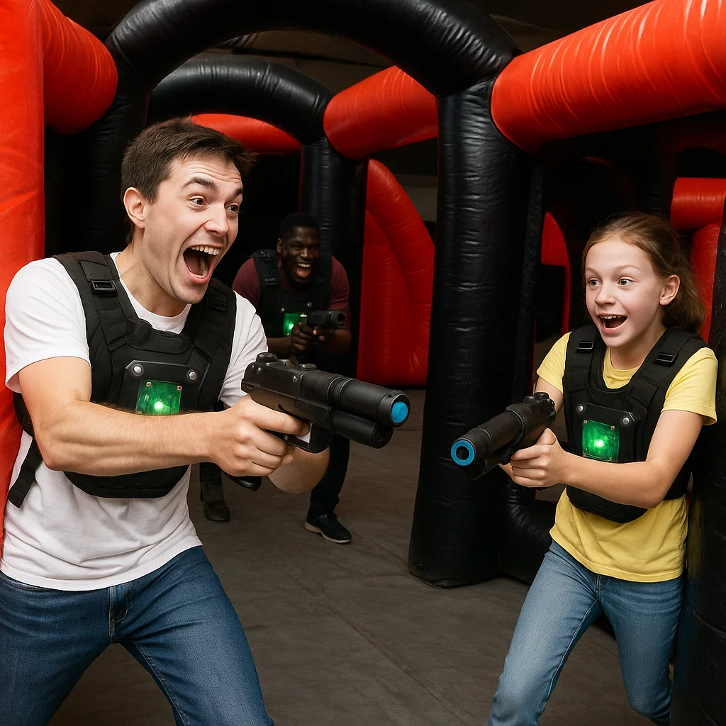 Laser tag rentals — teens posing with taggers crossed
