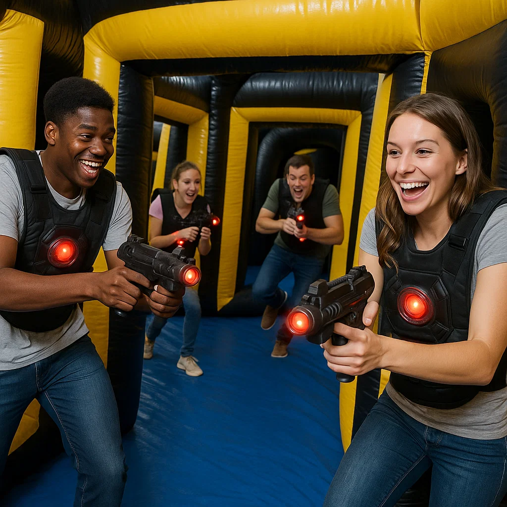 Laser tag rentals — excited wave to the camera
