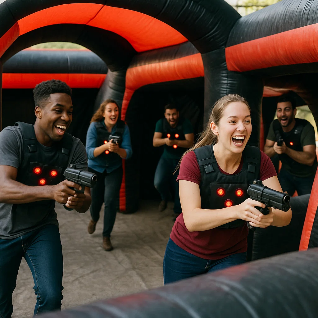 Laser tag rentals — quick kneel for stable aim