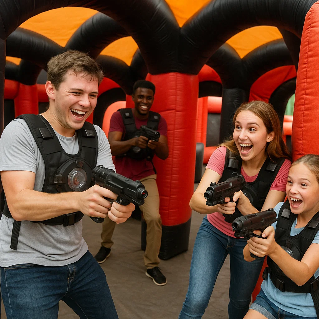 Laser tag rentals — peers congratulate match MVP