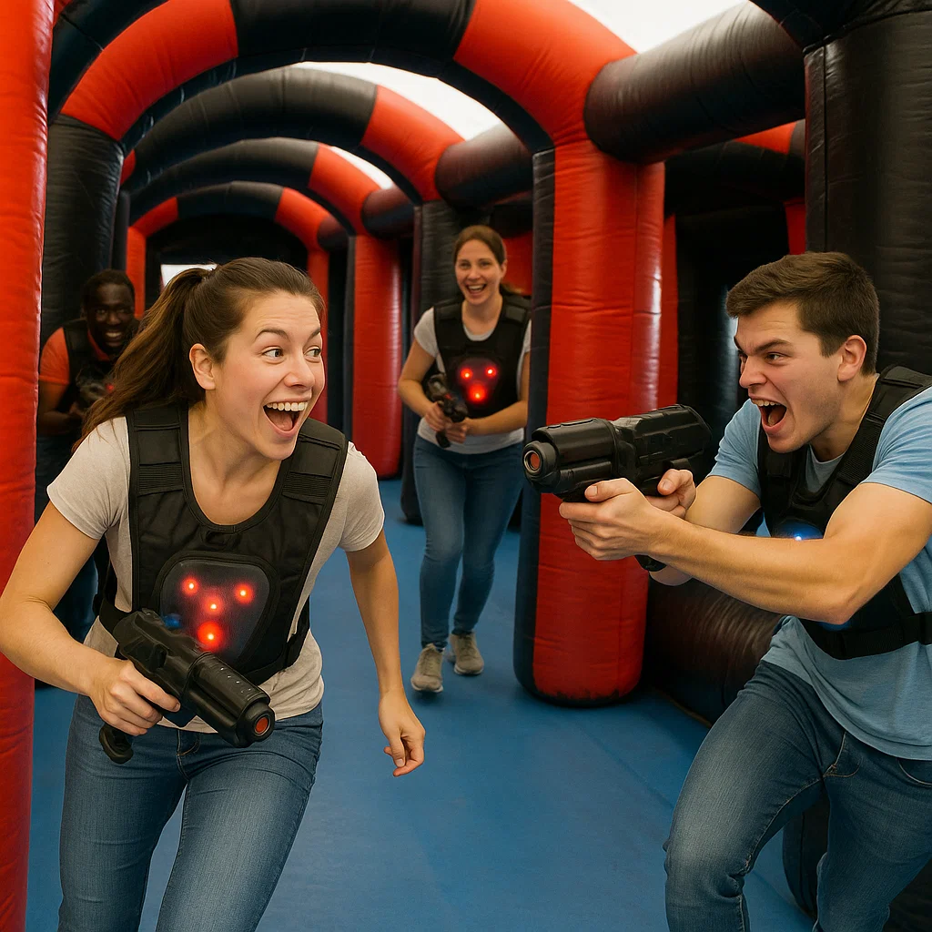 Laser tag rentals — player checks score on sensor
