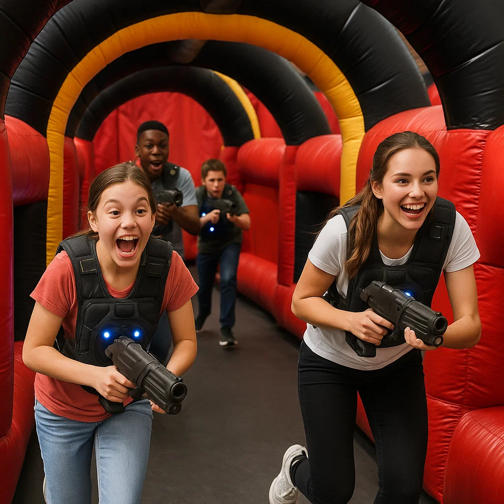 Laser tag rentals — neon tunnel photo under UV