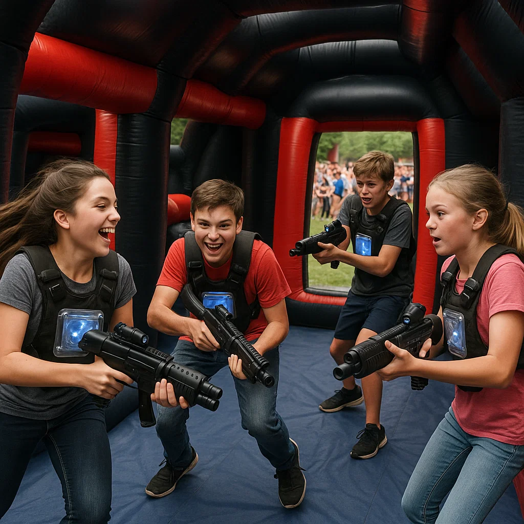 Laser tag rentals — squad advances in single file