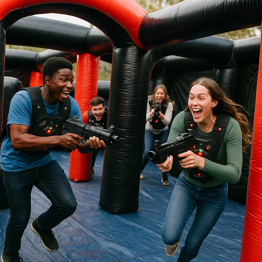 Laser tag rentals — quick peek over bunker edge