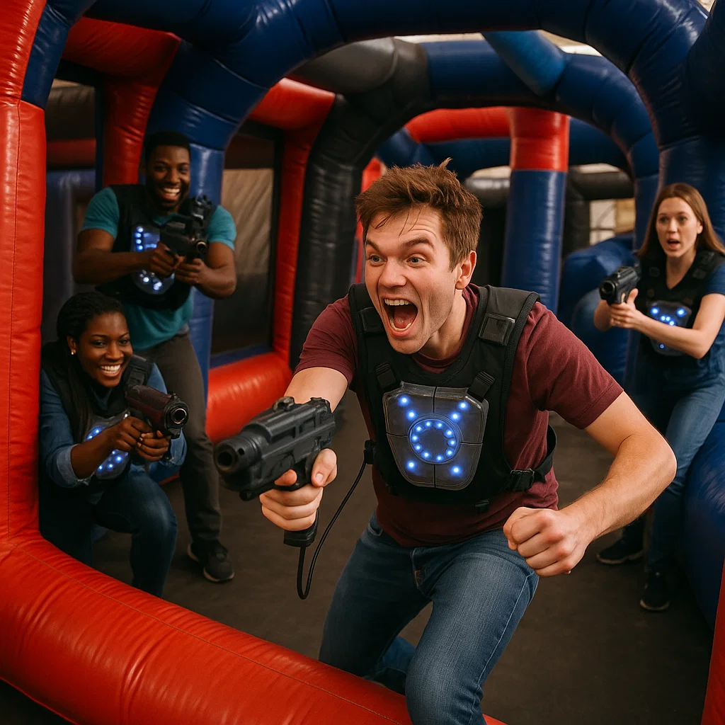 Laser tag rentals — balanced stance for accurate tag