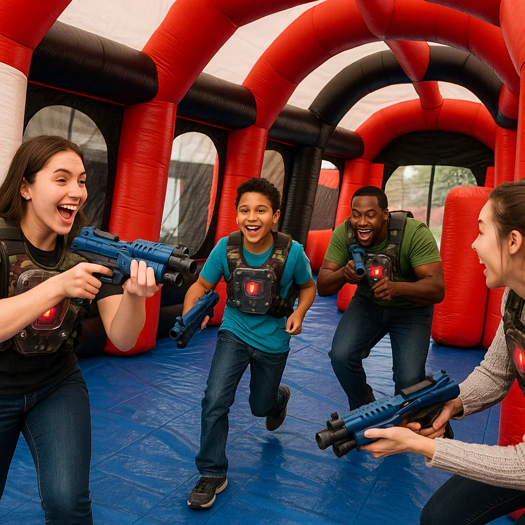 Laser tag rentals — trophy photo with big smiles