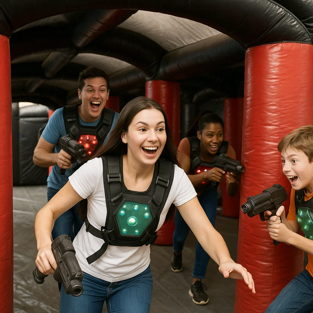 Laser tag rentals — tagger raised while backing up