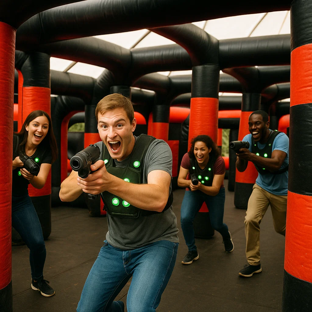 Laser tag rentals — ref thumbs up for safe play