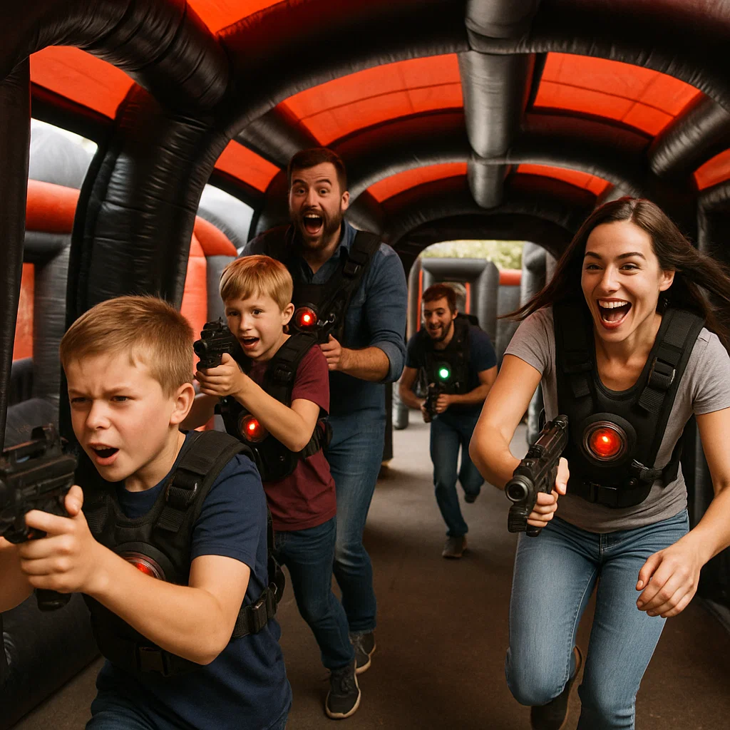 Laser tag rentals — group bow thanking the opponents
