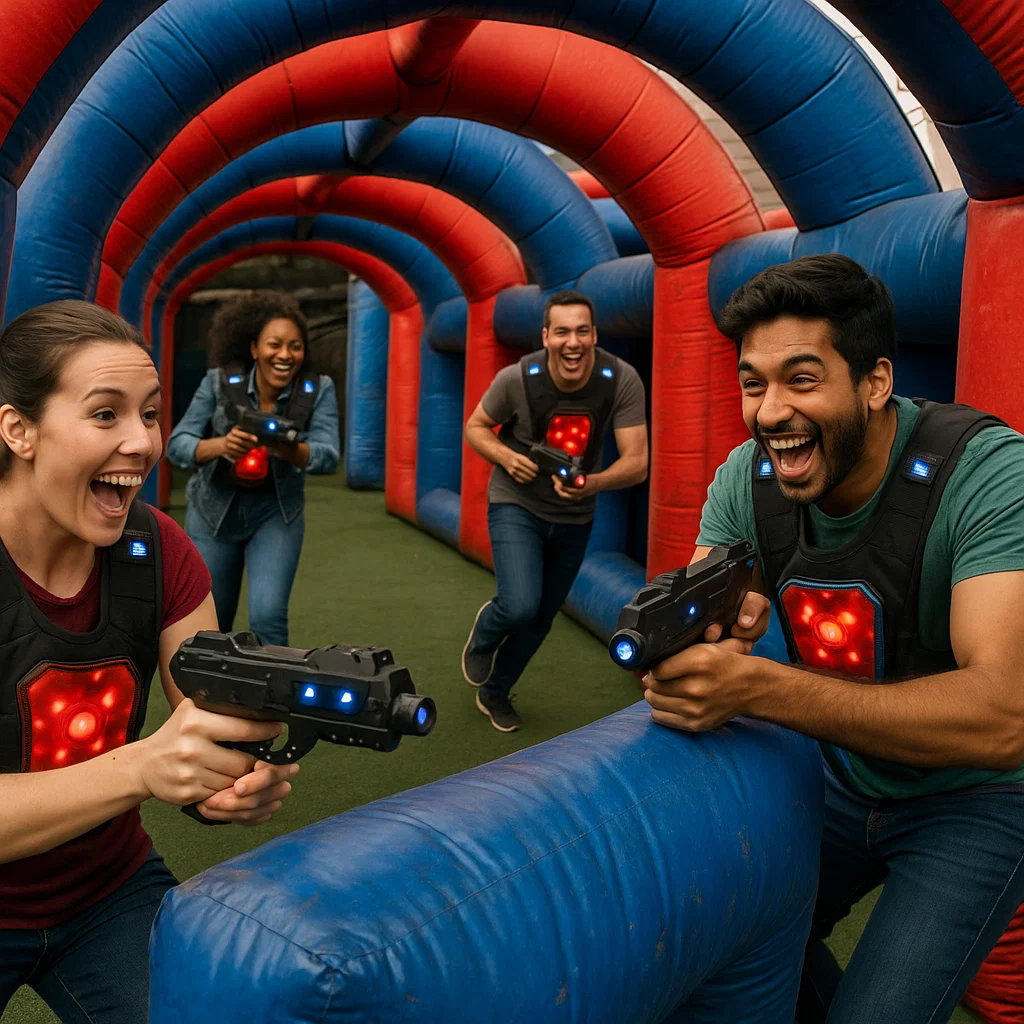 Laser tag rentals — proud champions lift the banner