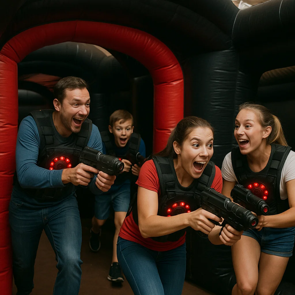 Laser tag rentals — friendly wave to the camera
