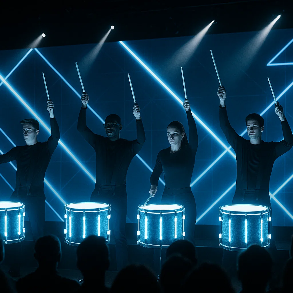 LED drumline performing at a product launch