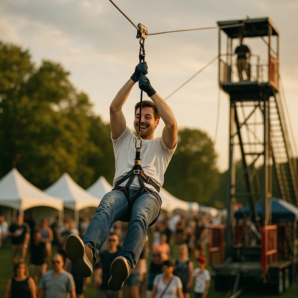 Mobile zip line attraction