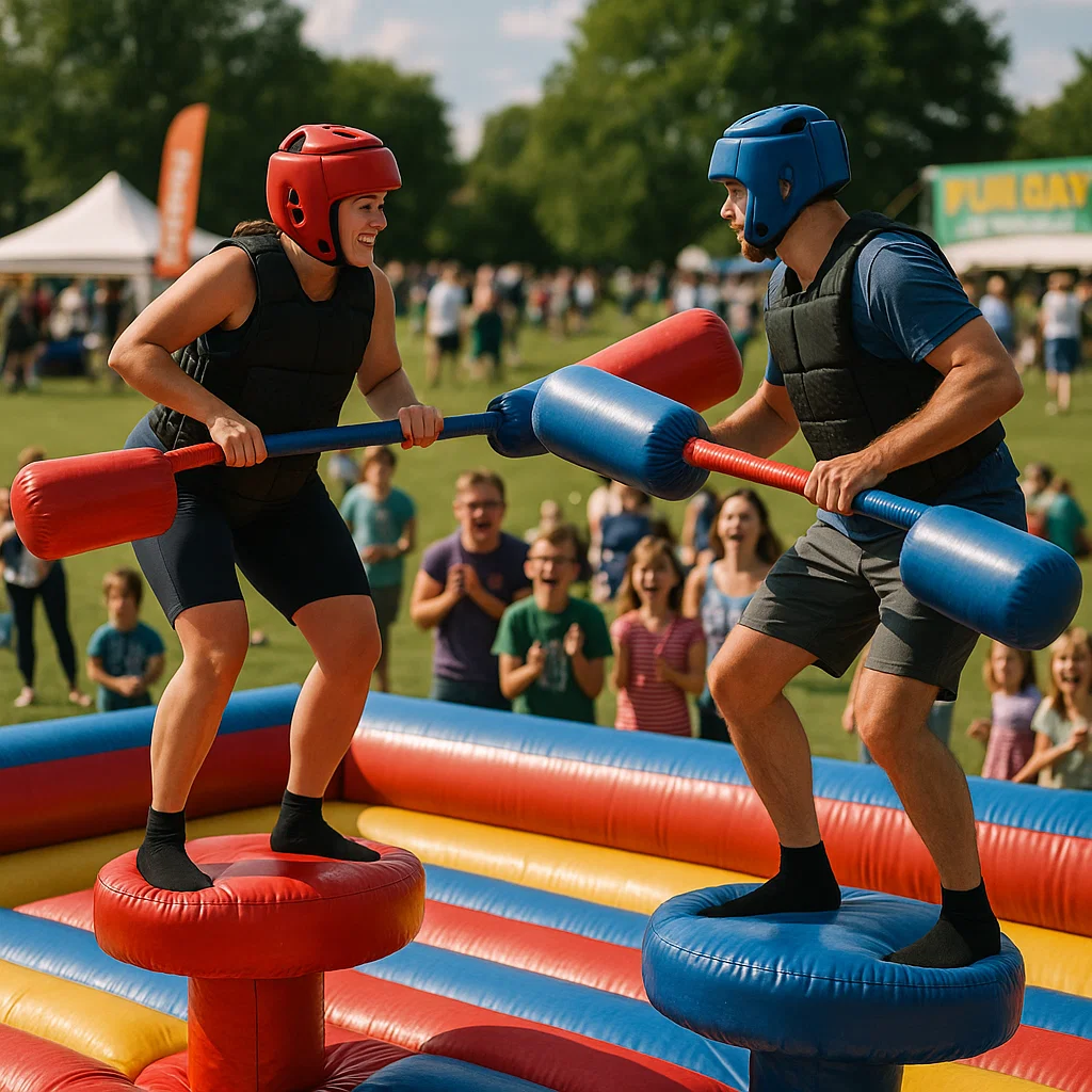 Inflatable gladiator jousting rental providing fun challenge for all ages