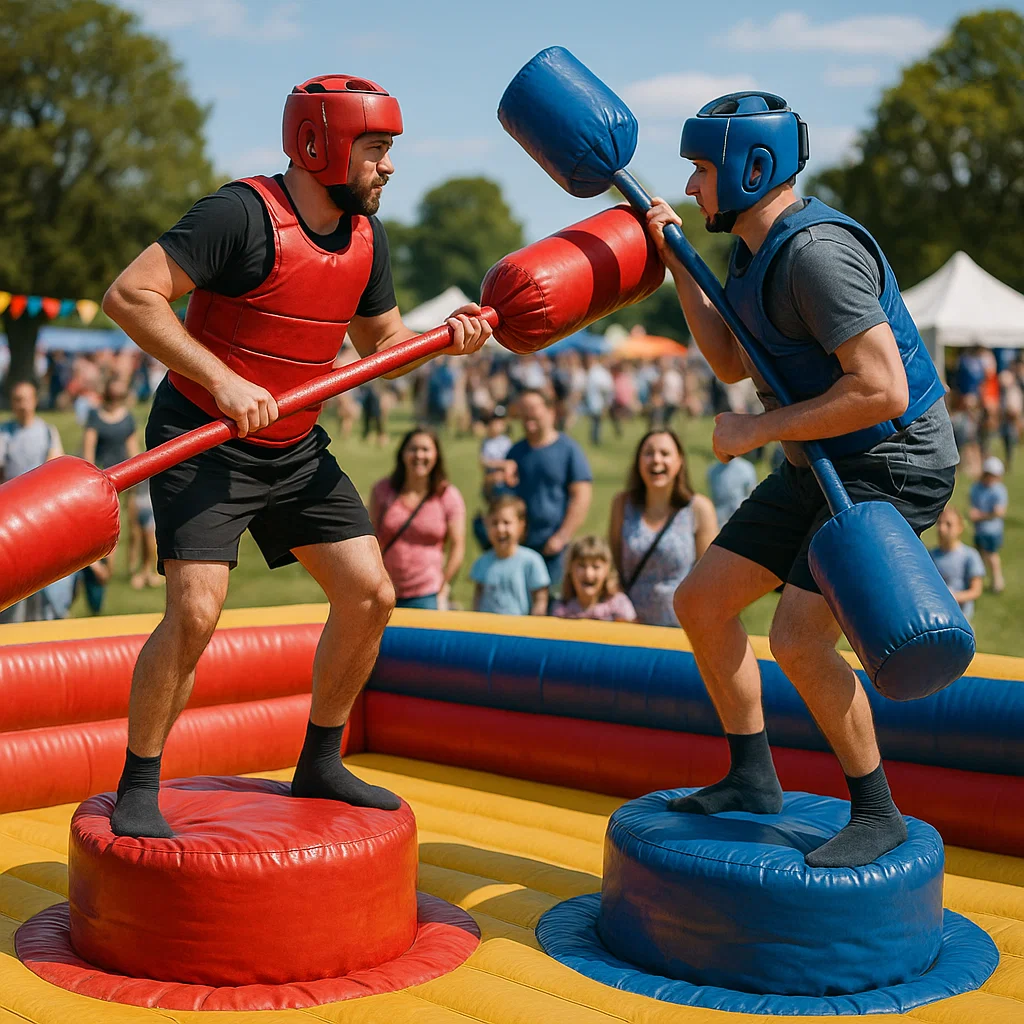 Inflatable gladiator jousting rental game popular for festivals and fairs