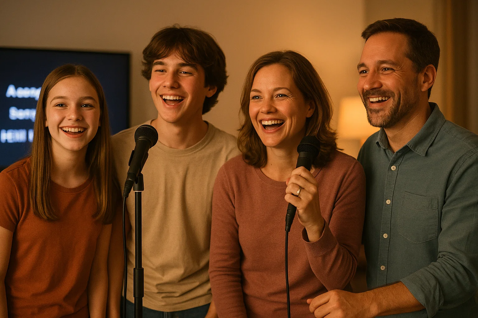 Estación de karaoke con dos micrófonos