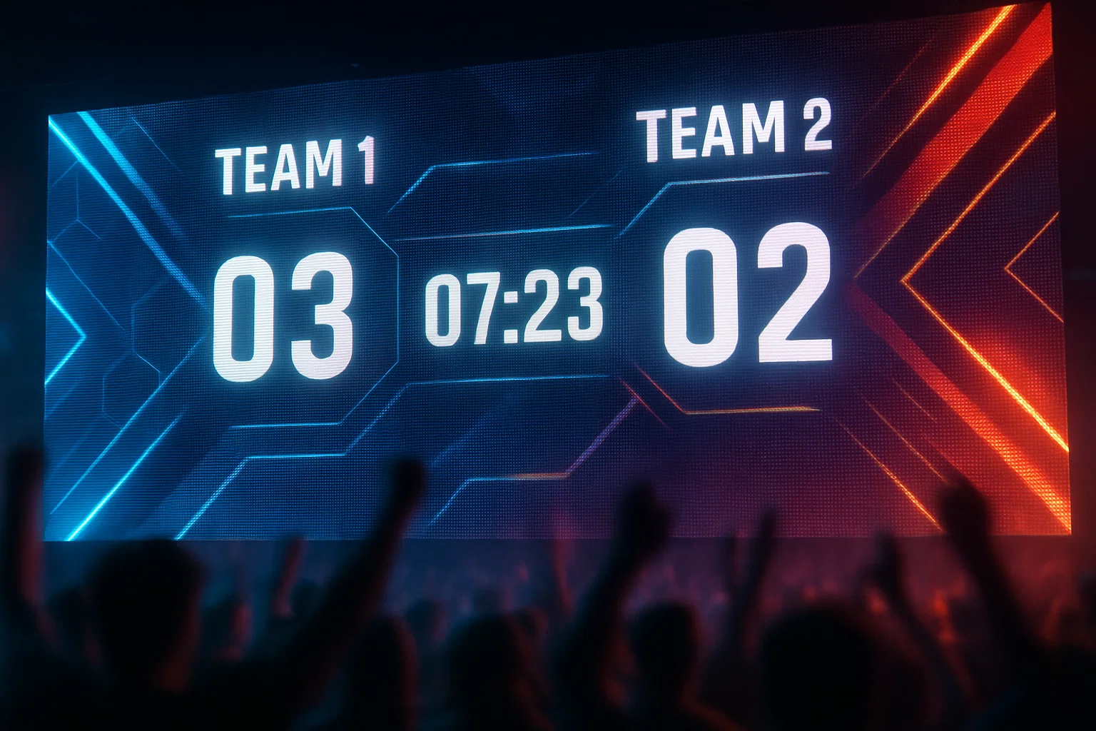 LED wall showing a generic scoreboard UI with sharp motion during a live viewing